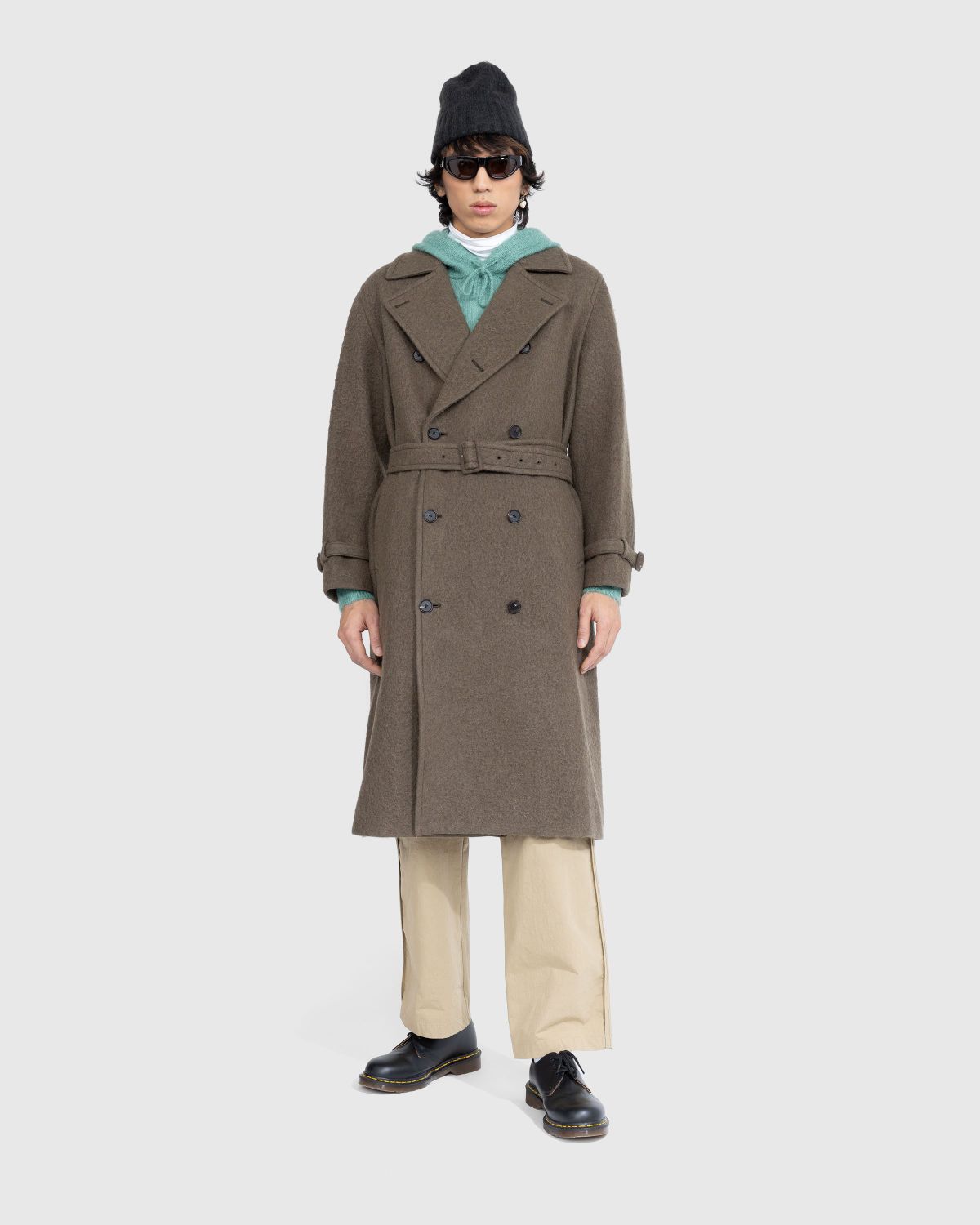 Auralee – Brushed Alpaca Wool Melton Trench Coat Dark Olive